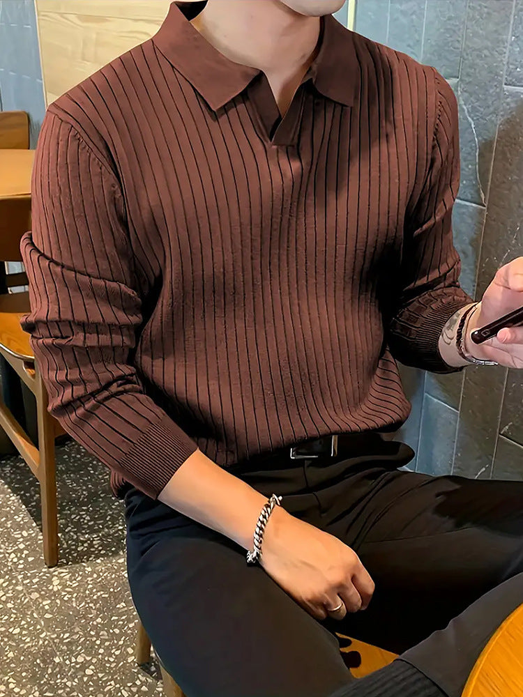 Lapel Texture Stretch Slim Polo Shirt