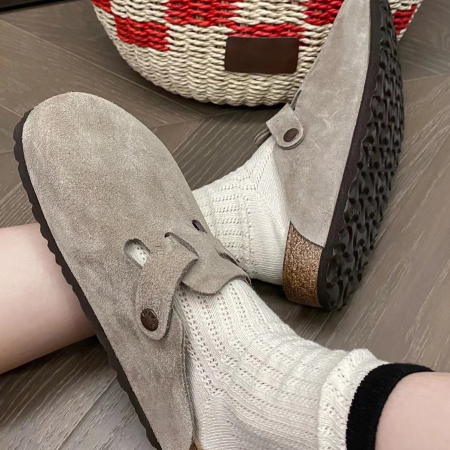 Men's And Women's Genuine Leather French Retro Closed Toe Half Slippers