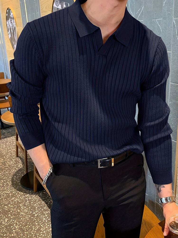 Lapel Texture Stretch Slim Polo Shirt