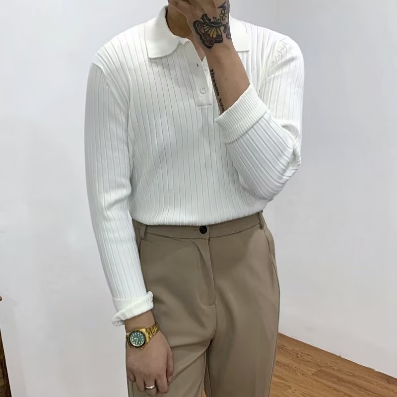 Lapel Texture Stretch Slim Polo Shirt