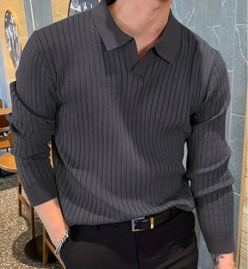 Lapel Texture Stretch Slim Polo Shirt