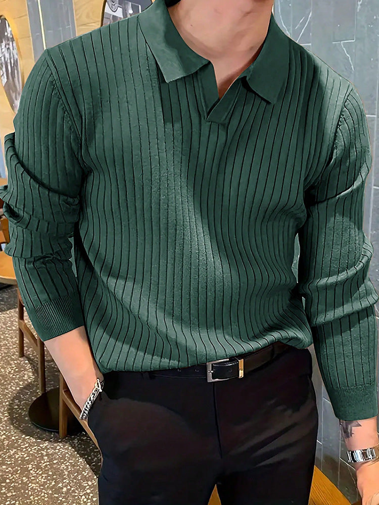 Lapel Texture Stretch Slim Polo Shirt