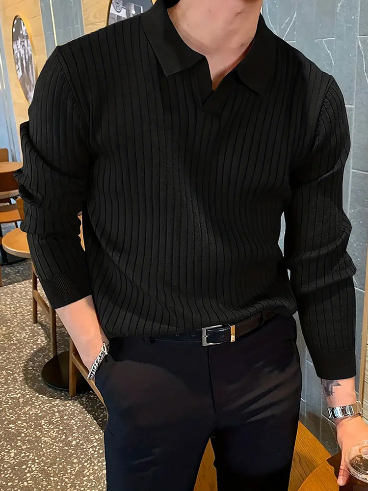 Lapel Texture Stretch Slim Polo Shirt