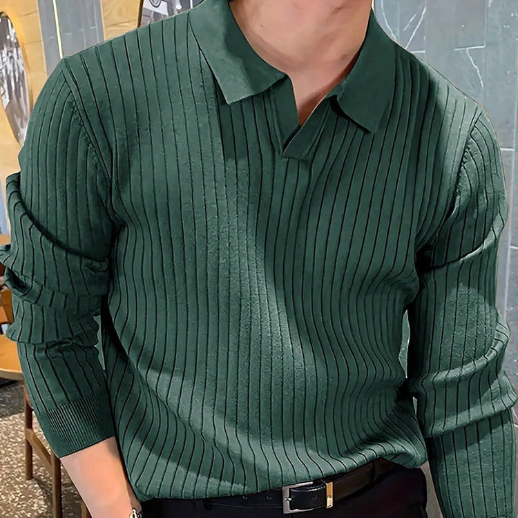 Lapel Texture Stretch Slim Polo Shirt