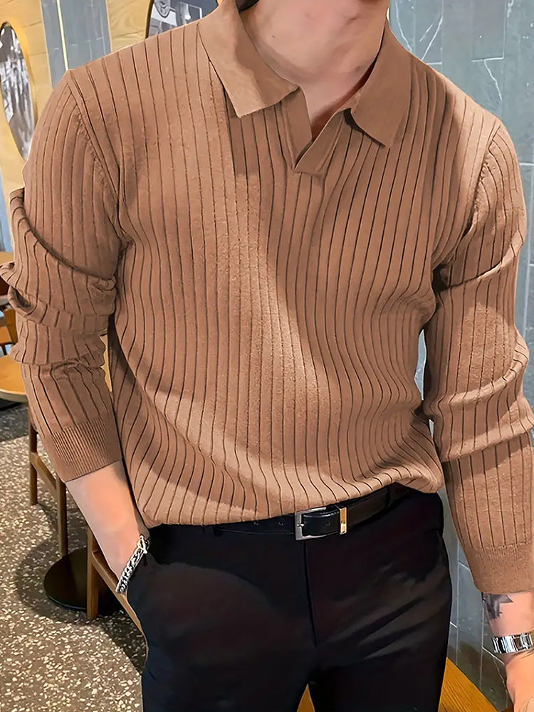 Lapel Texture Stretch Slim Polo Shirt