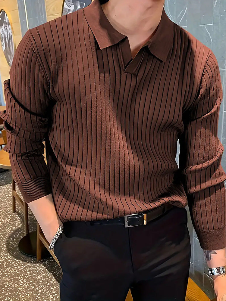 Lapel Texture Stretch Slim Polo Shirt